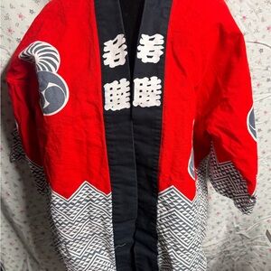 Red and Black Kimono with White Patterns